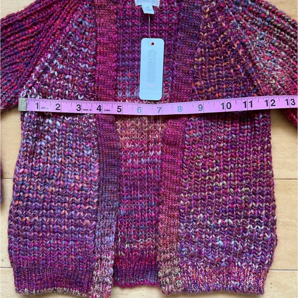 NWT Gymboree Red Multi-Colored Knit Open‎ Cardigan, sz 2T, cozy, warm, classic